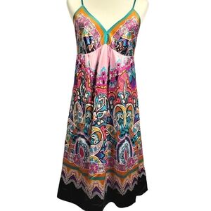 Mix It - Print Slip Dress - Bright Multi-colored Lined  - Size 6